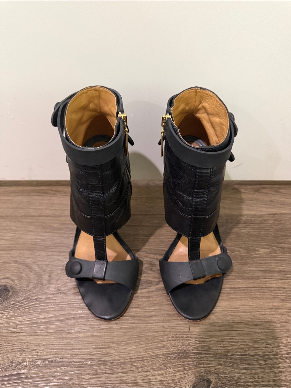 L.A.M.B. Rasta Black Leather Open-Toe Ankle Boots - Women